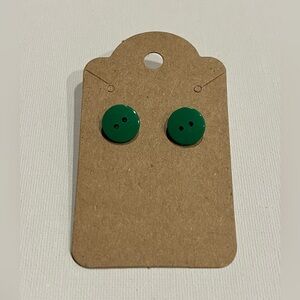 2/$15- Green Button Stud Christmas Holiday Earrings